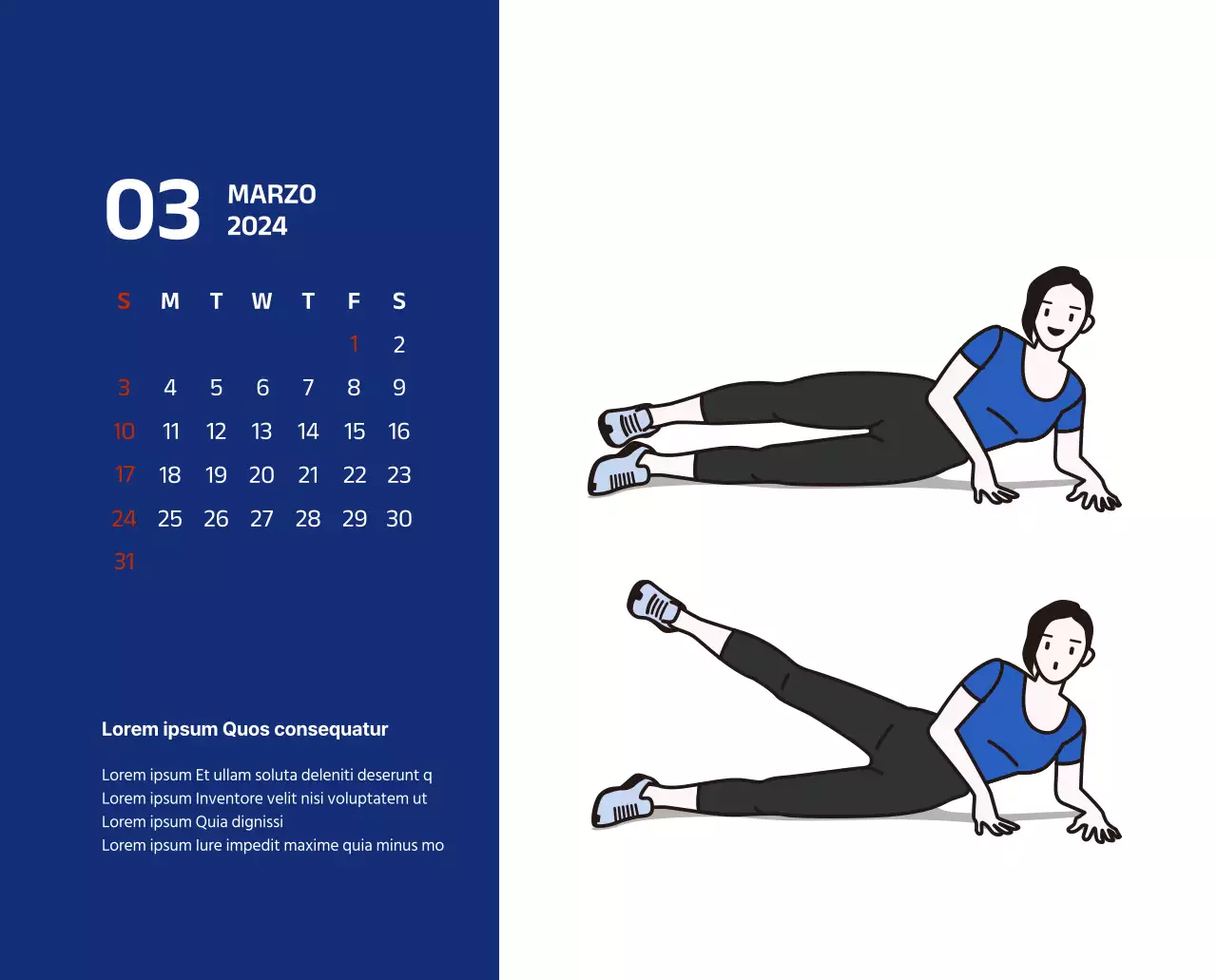 Calendario semplice con illustrazioni pulite in blu