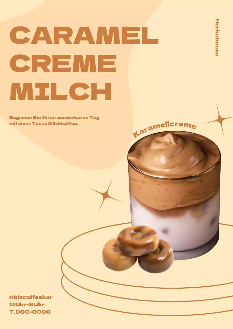 Karamellcreme-Latte-Poster mit ausgefüllten Formen auf elfenbeinfarbenem Hintergrund