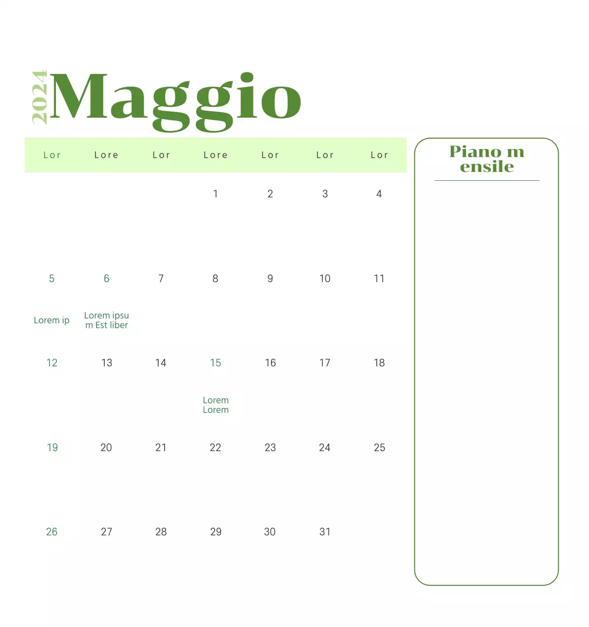 Calendario con illustrazioni giovanili su sfondo giallo e verde
