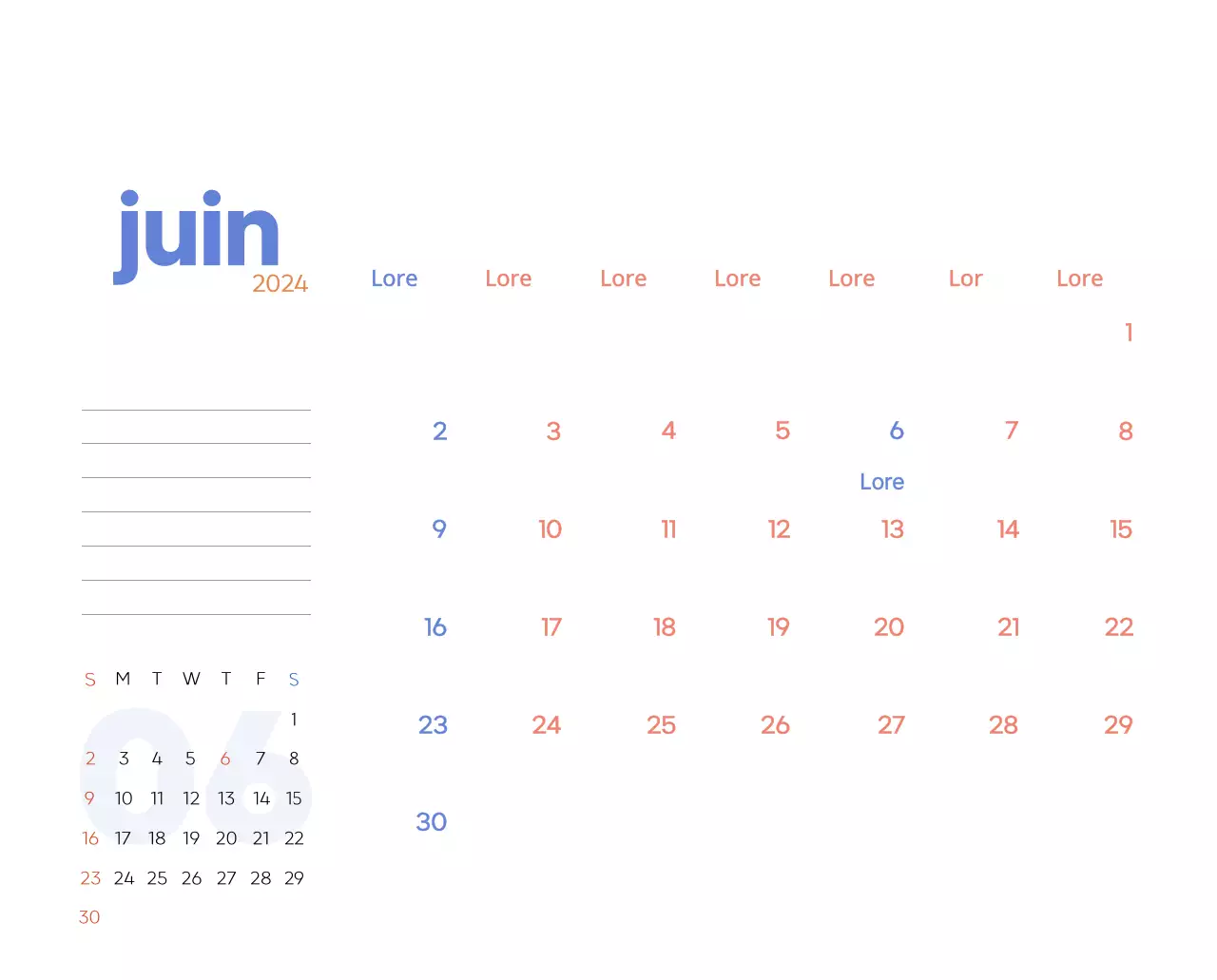 Calendrier de travail avec de belles illustrations