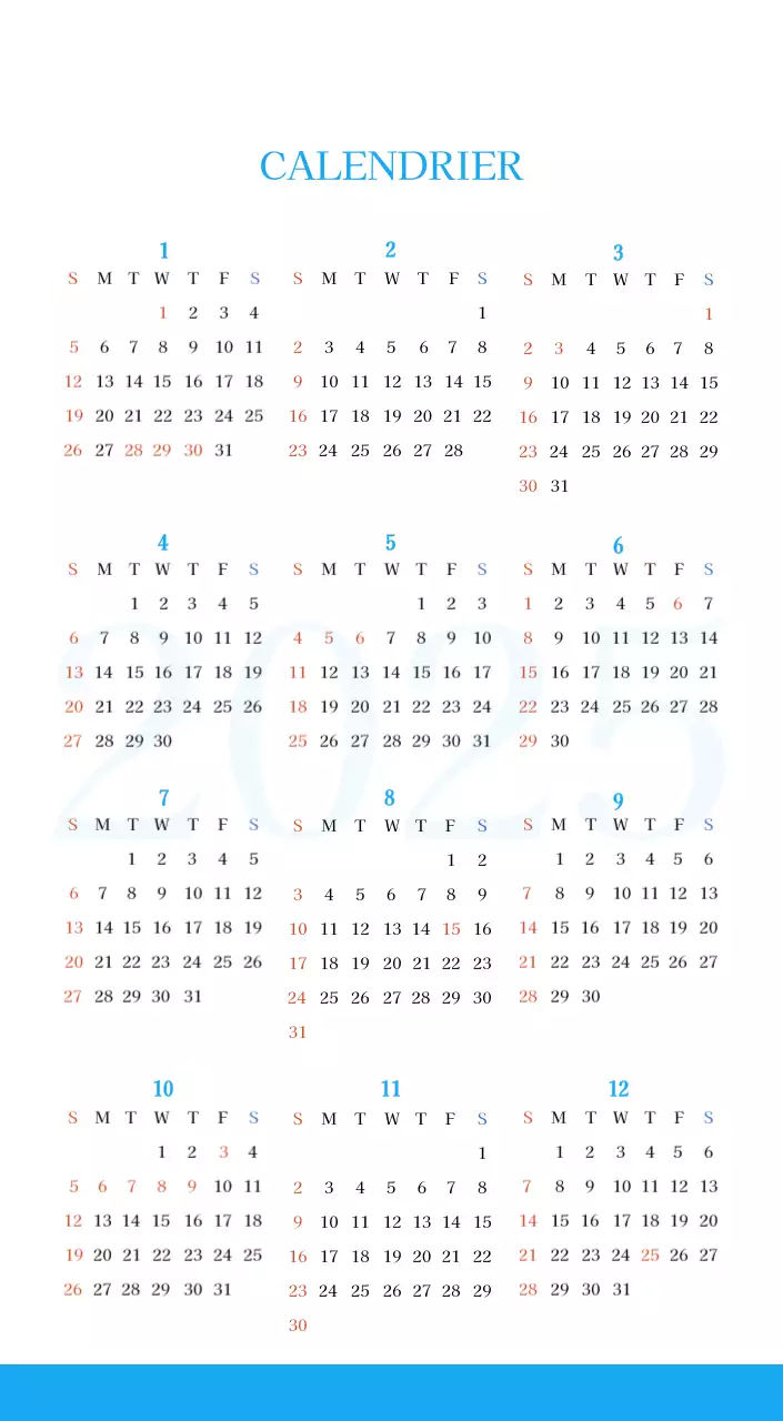 Calendrier d'église moderne bleu