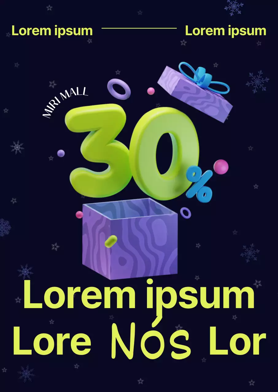 A promoção de inverno inclui gráficos 3D de cores vivas, esquemas de letra arrojados e flocos de neve.