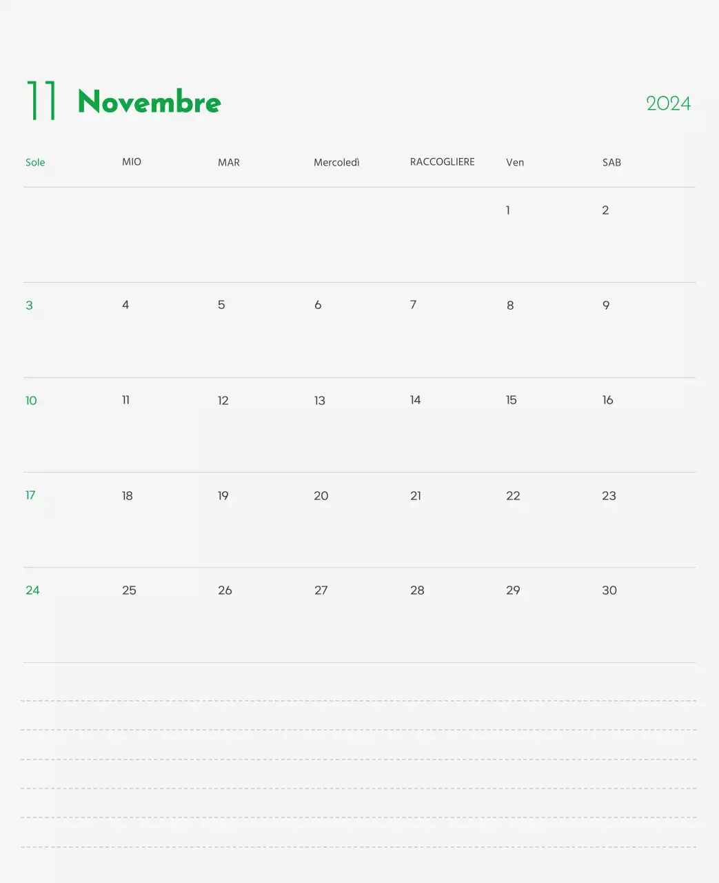 Un calendario con l'immagine di un cucciolo e un simpatico messaggio in verde.