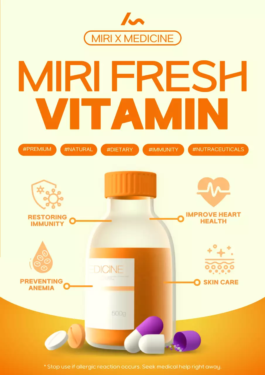 Orange Modern Vitamin Promotion Poster