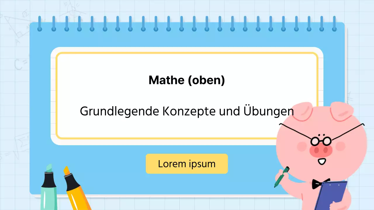 Kitschige Mathe-Schulmaterialien in Hellblau und Gelb