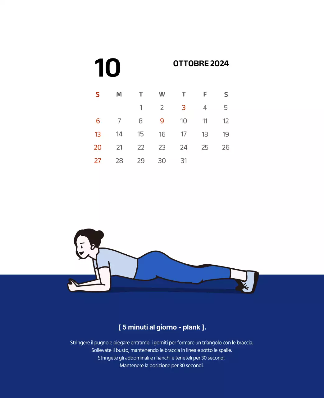 Calendario semplice con illustrazioni pulite in blu