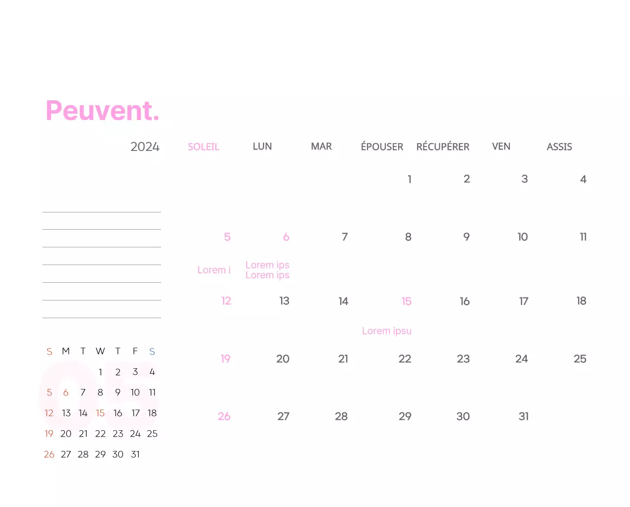 Calendrier de travail avec de belles illustrations