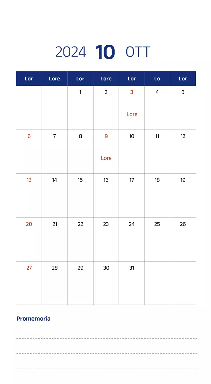 Calendario semplice con illustrazioni pulite in blu