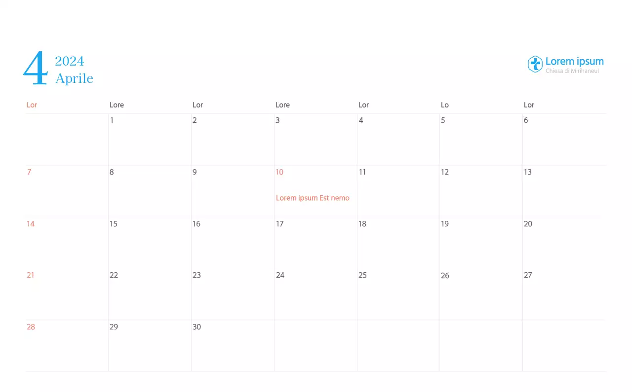 Calendario ecclesiastico blu di concezione moderna