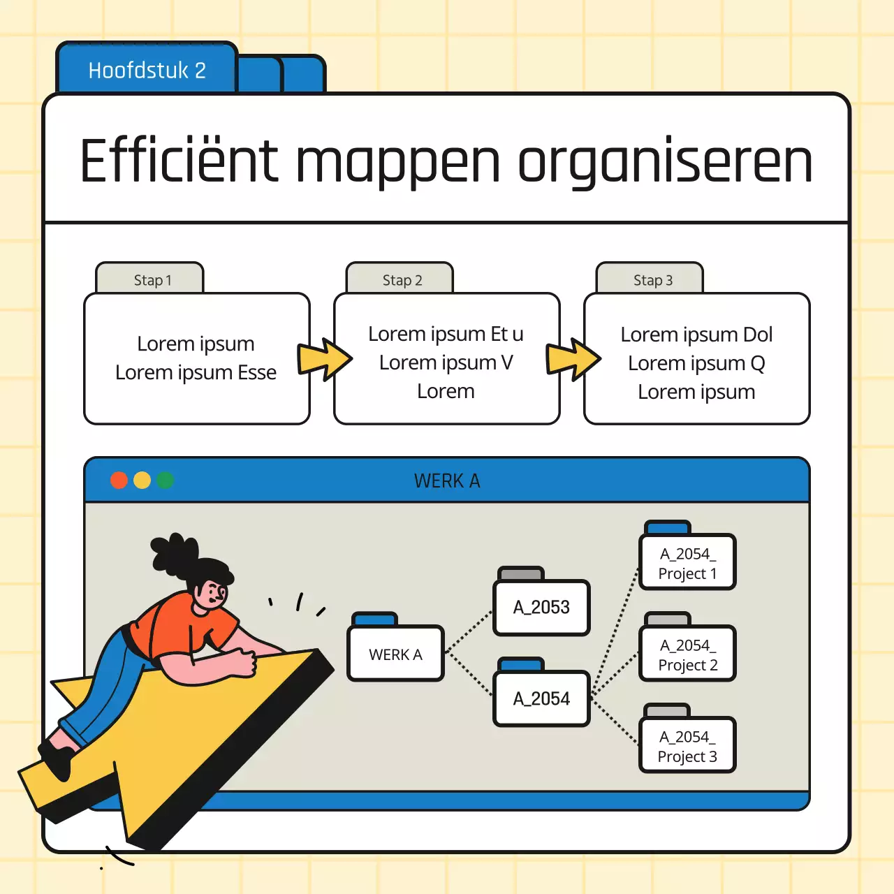 Promoot eenvoudige zakelijke tips in blauw en geel