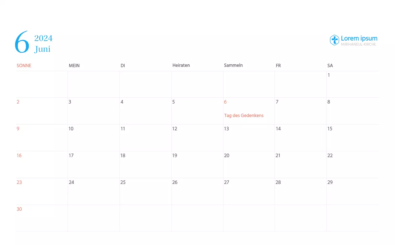 Blaues modernes Konzept Kirchenkalender