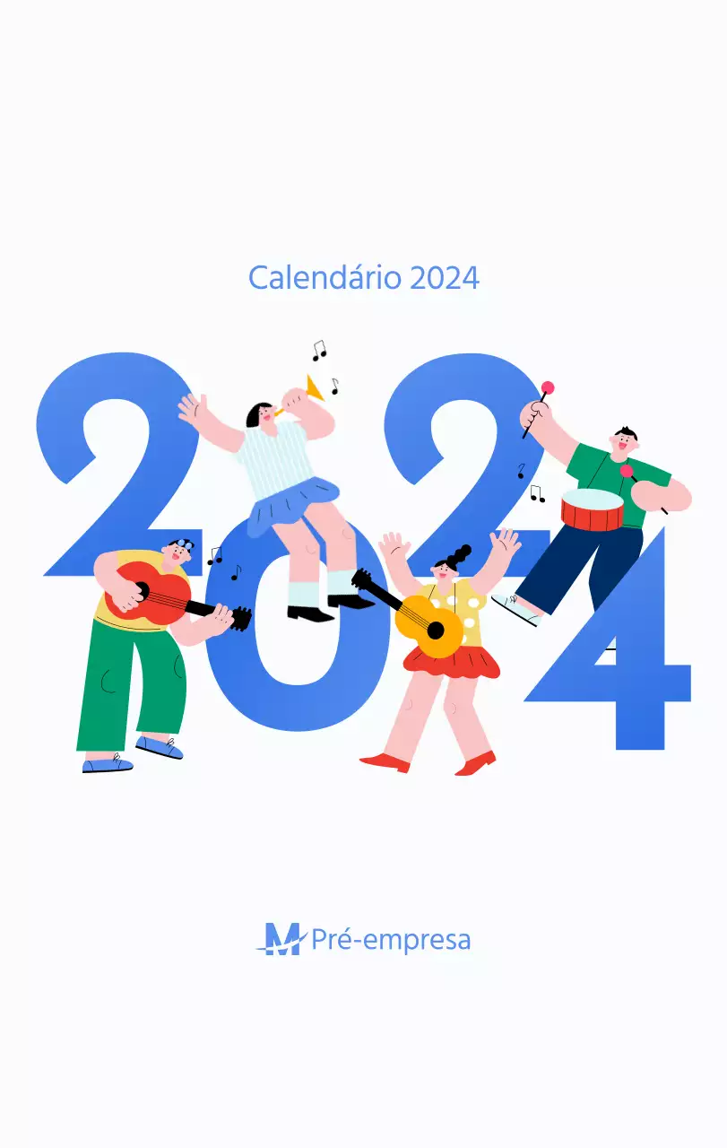 Calendário motivacional com ilustrações energéticas e citações positivas sobre um fundo azul claro