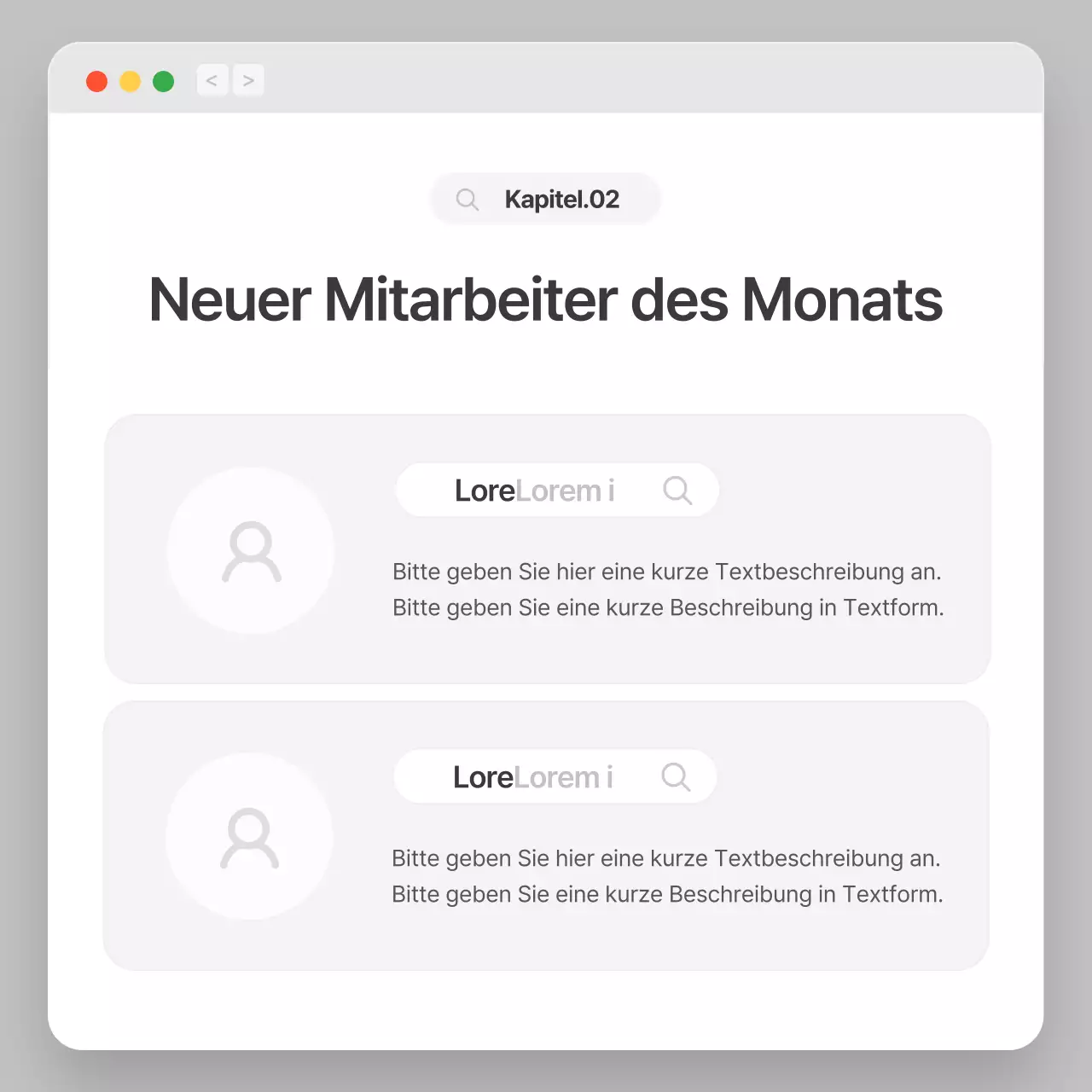 Unternehmensprofil mit einem einfachen grau-weißen Browserkonzept