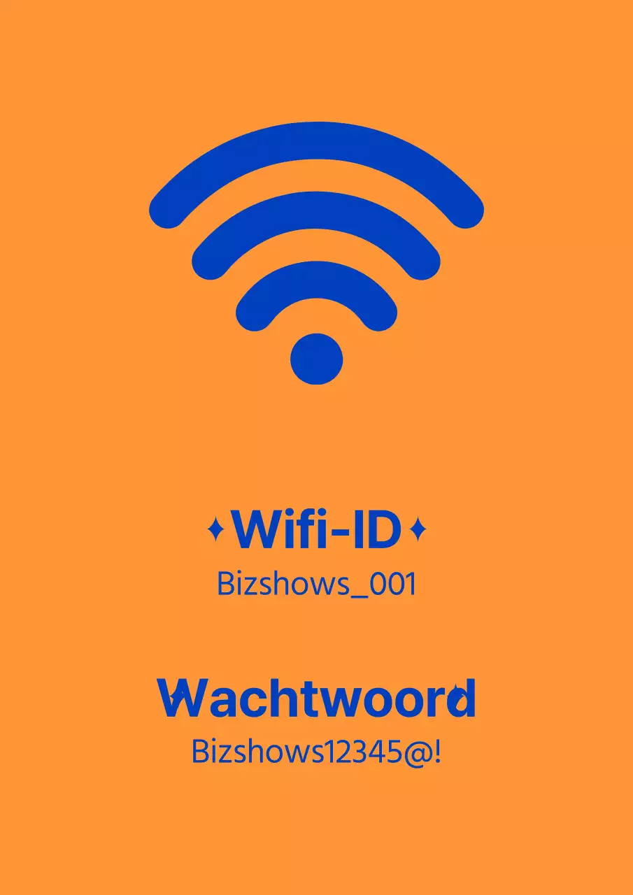 Oranje en blauwe wifi-accountinformatiestandaard voor nagelstudio