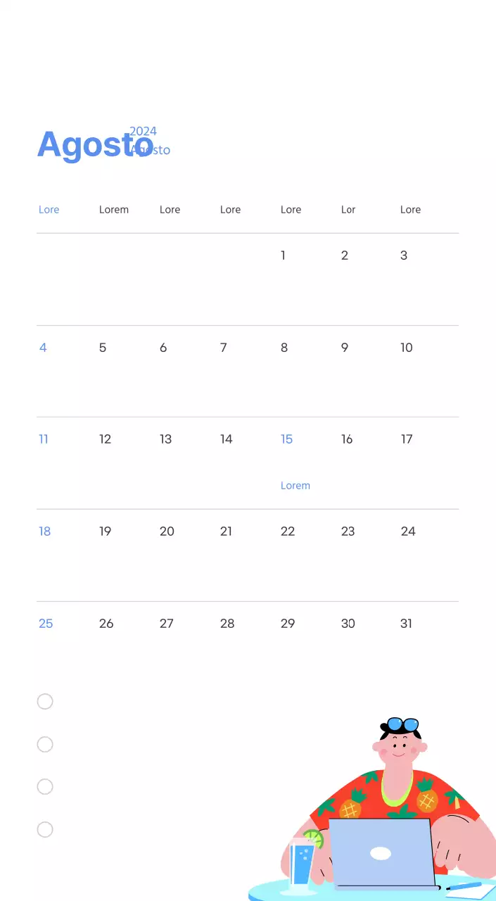 Calendario motivazionale con illustrazioni energetiche e citazioni positive su sfondo azzurro