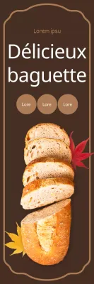 Promotion d'une boulangerie avec des feuilles mortes et des baguettes sur fond brun
