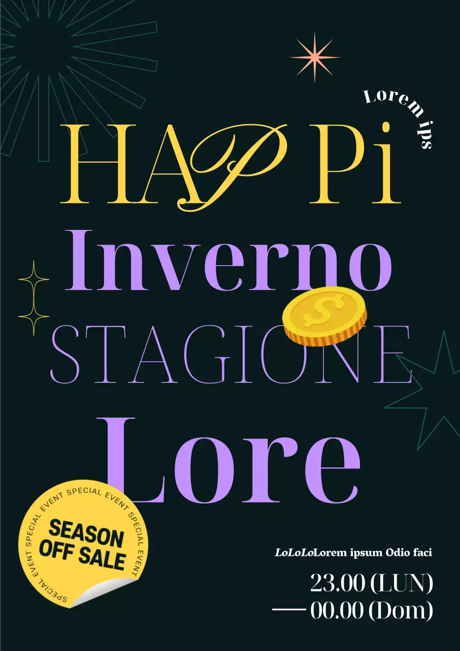 Eleganti offerte settimanali invernali stagionali con un layout pulito e caratteri inglesi audaci e di tendenza e grafica geometrica.