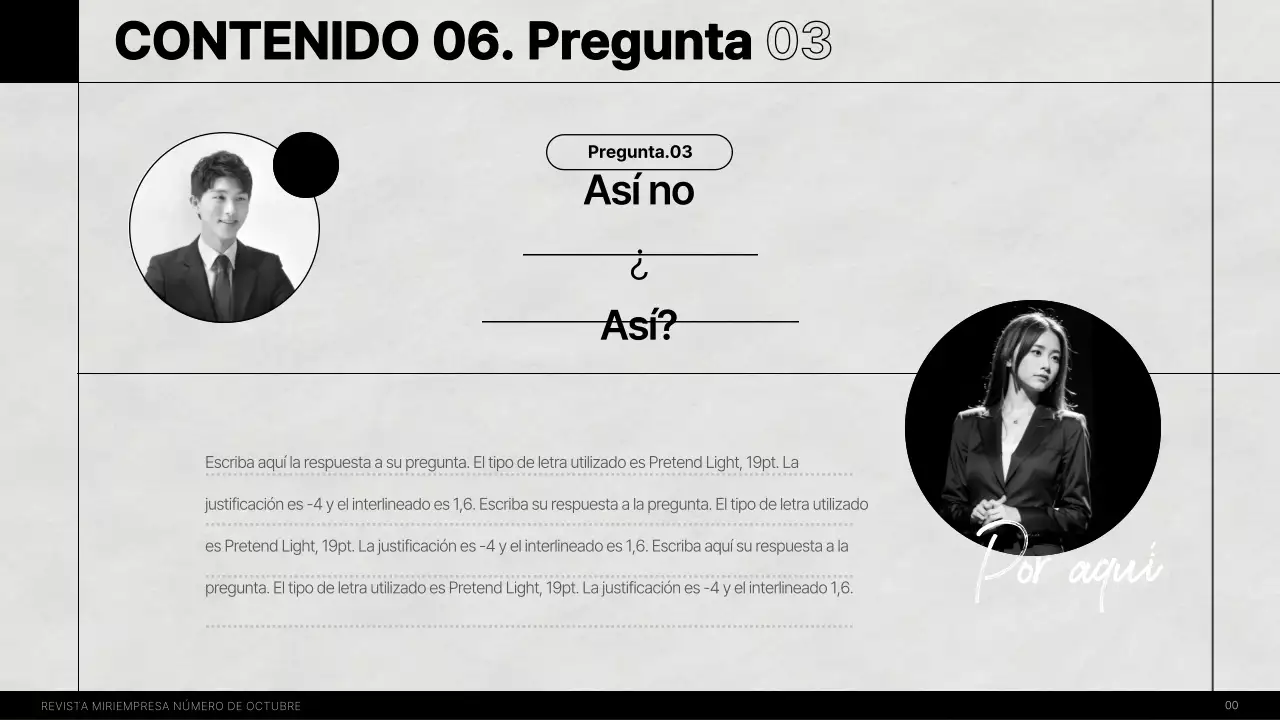 Una moderna revista de entrevistas internas en blanco y negro