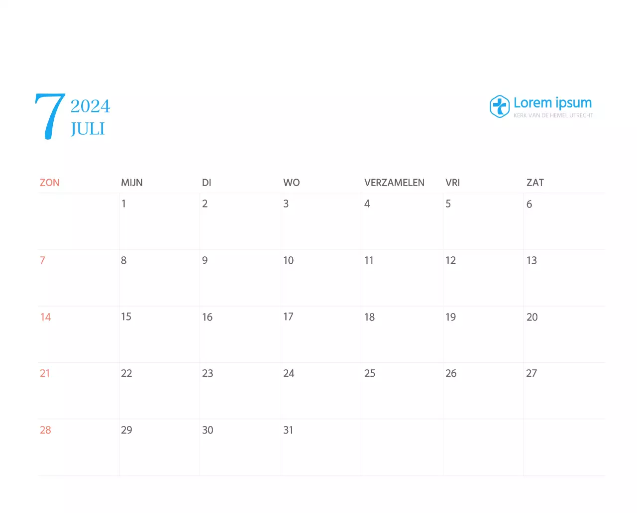 Blauw modern concept kerkkalender