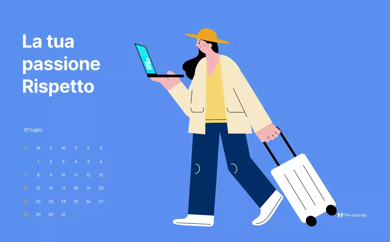 Calendario motivazionale con illustrazioni energetiche e citazioni positive su sfondo azzurro