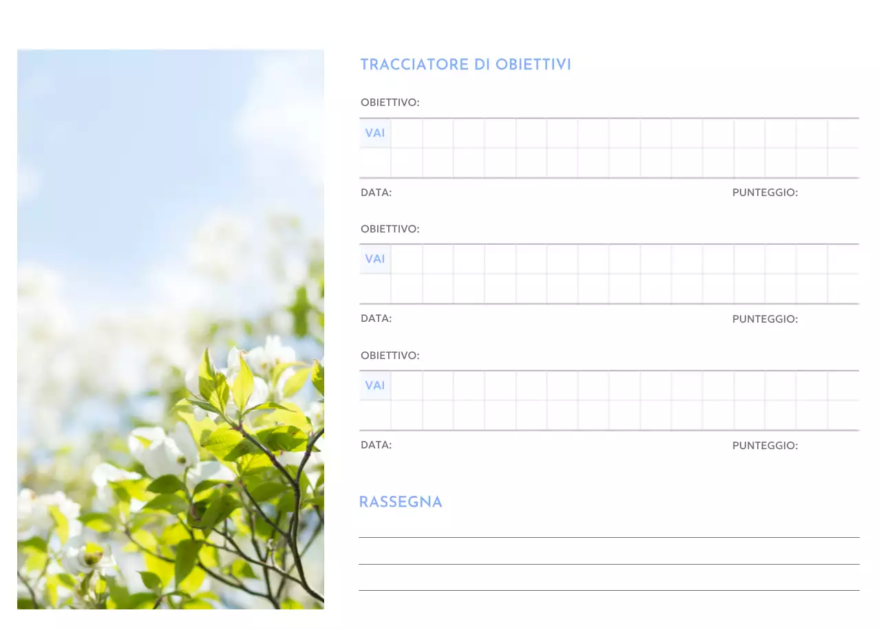 Calendario con tracker degli obiettivi con accenti blu
