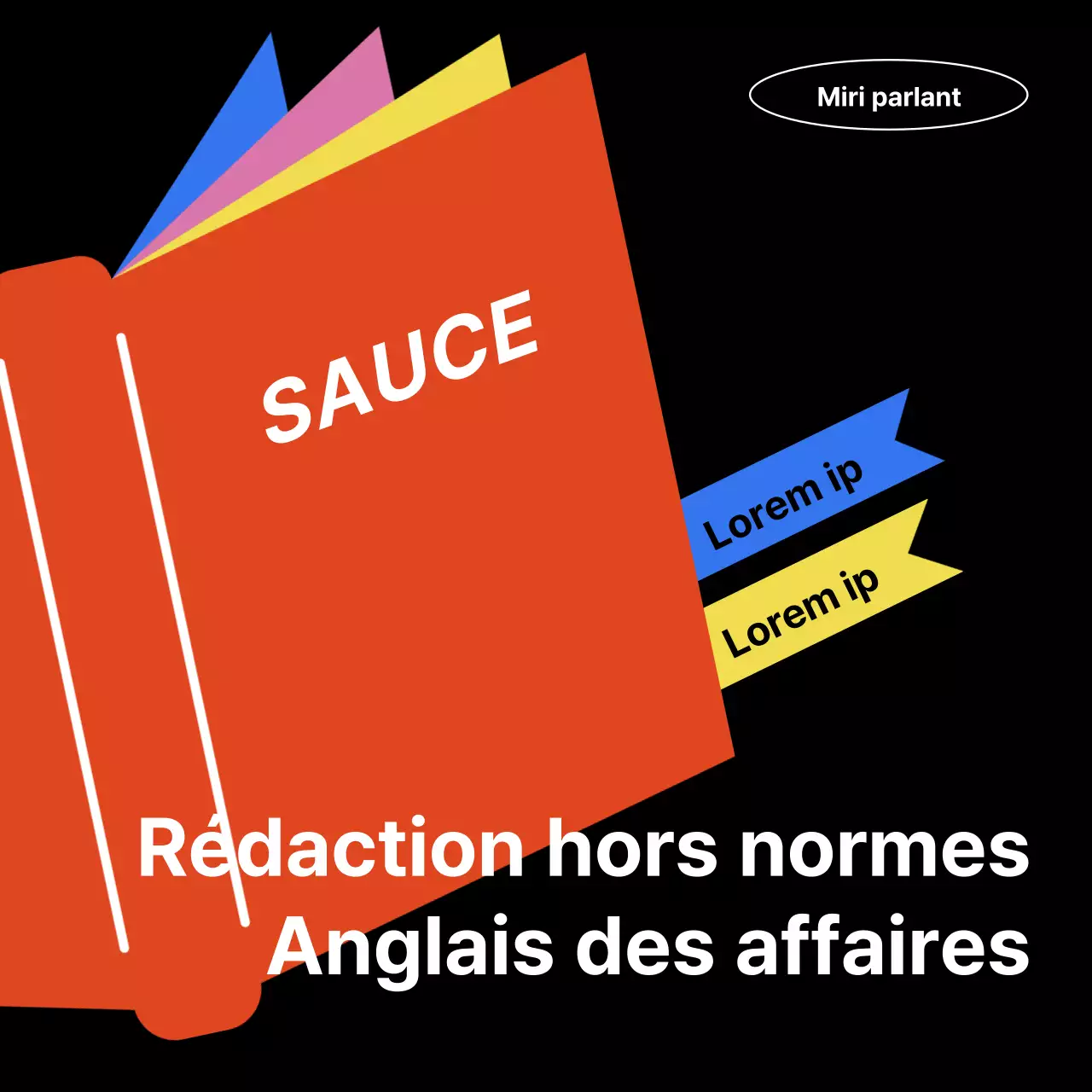 Une publicité orange et bleue pour une école de langues destinée aux professionnels modernes.