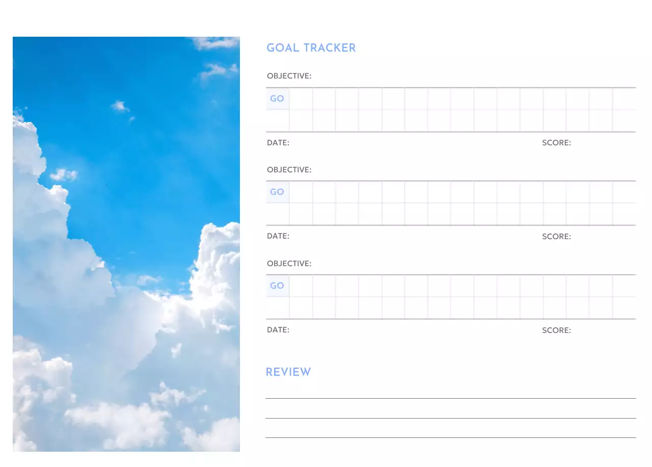 Goal Tracker calendar with a splash of blue