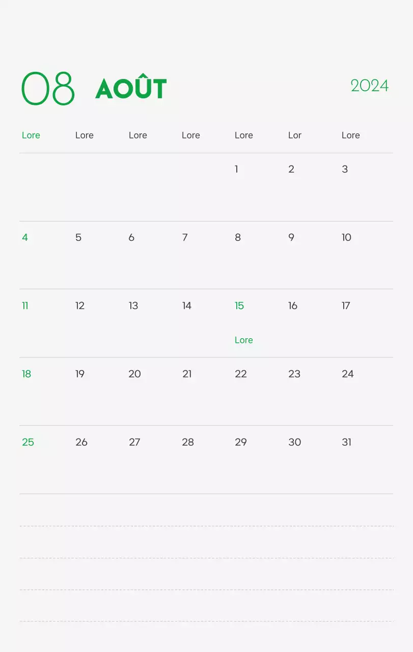 Un calendrier avec la photo d'un chiot et un message mignon aux accents verts.