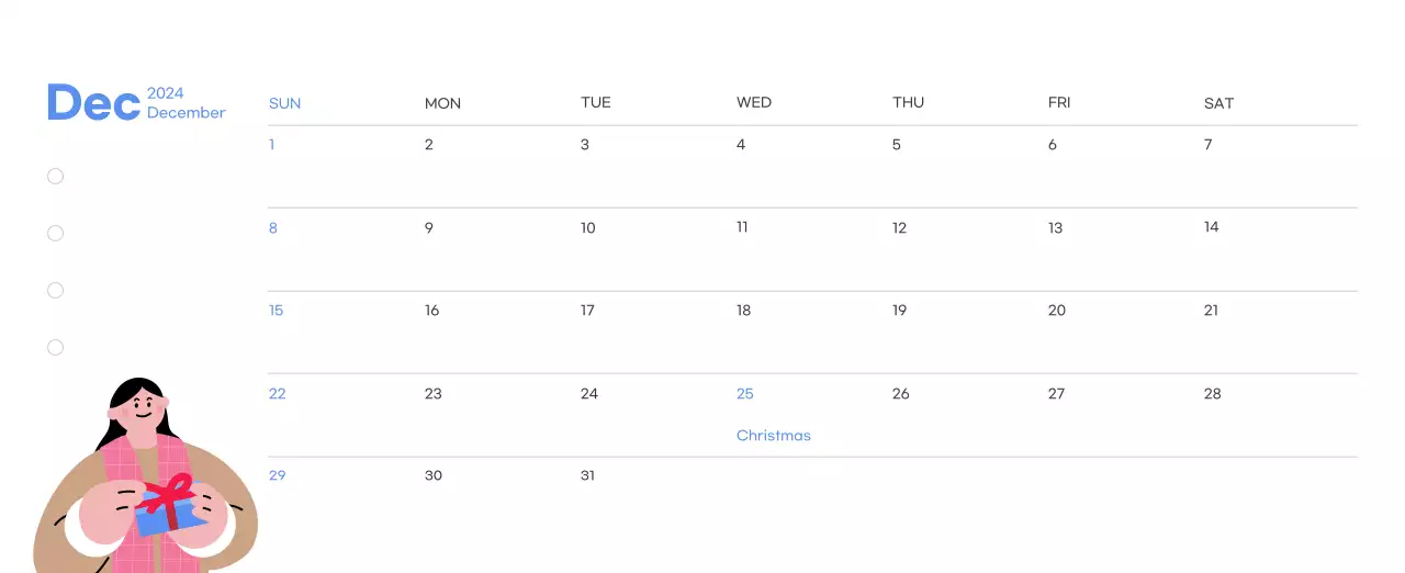 Motivational calendar with energetic illustrations and positive quotes on a light blue background