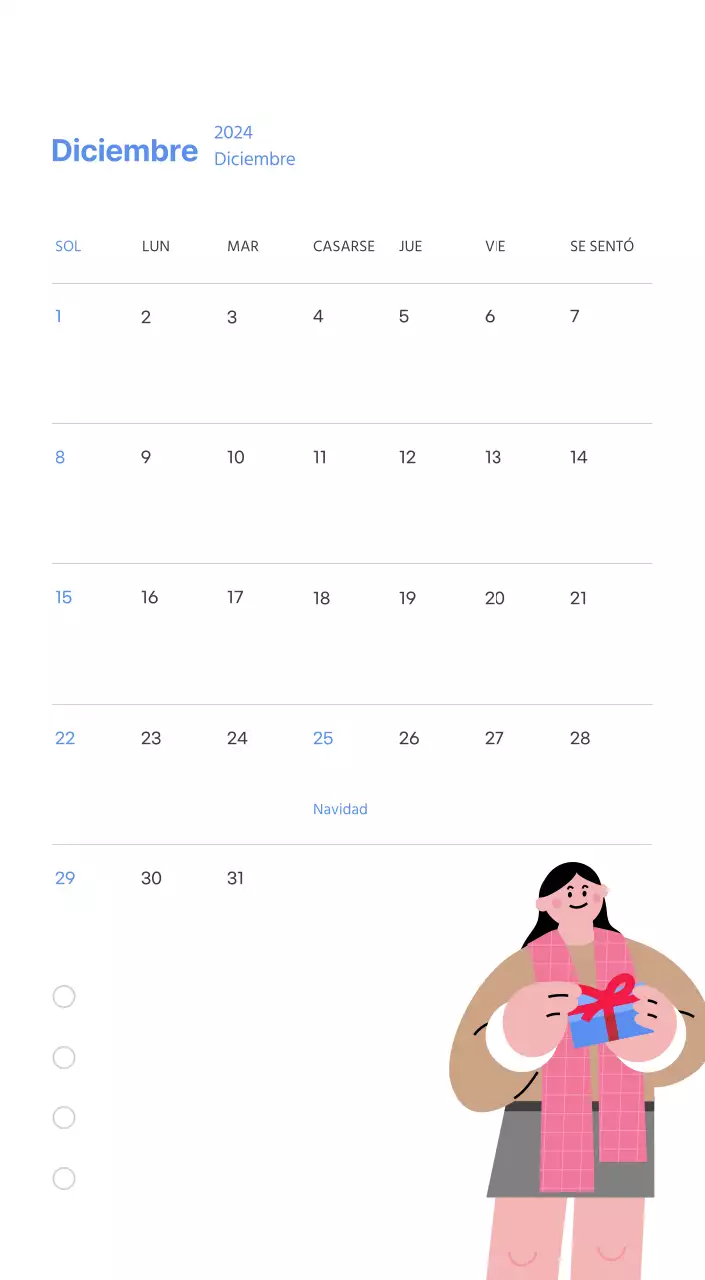 Calendario motivacional con ilustraciones llenas de energía y citas positivas sobre fondo azul claro