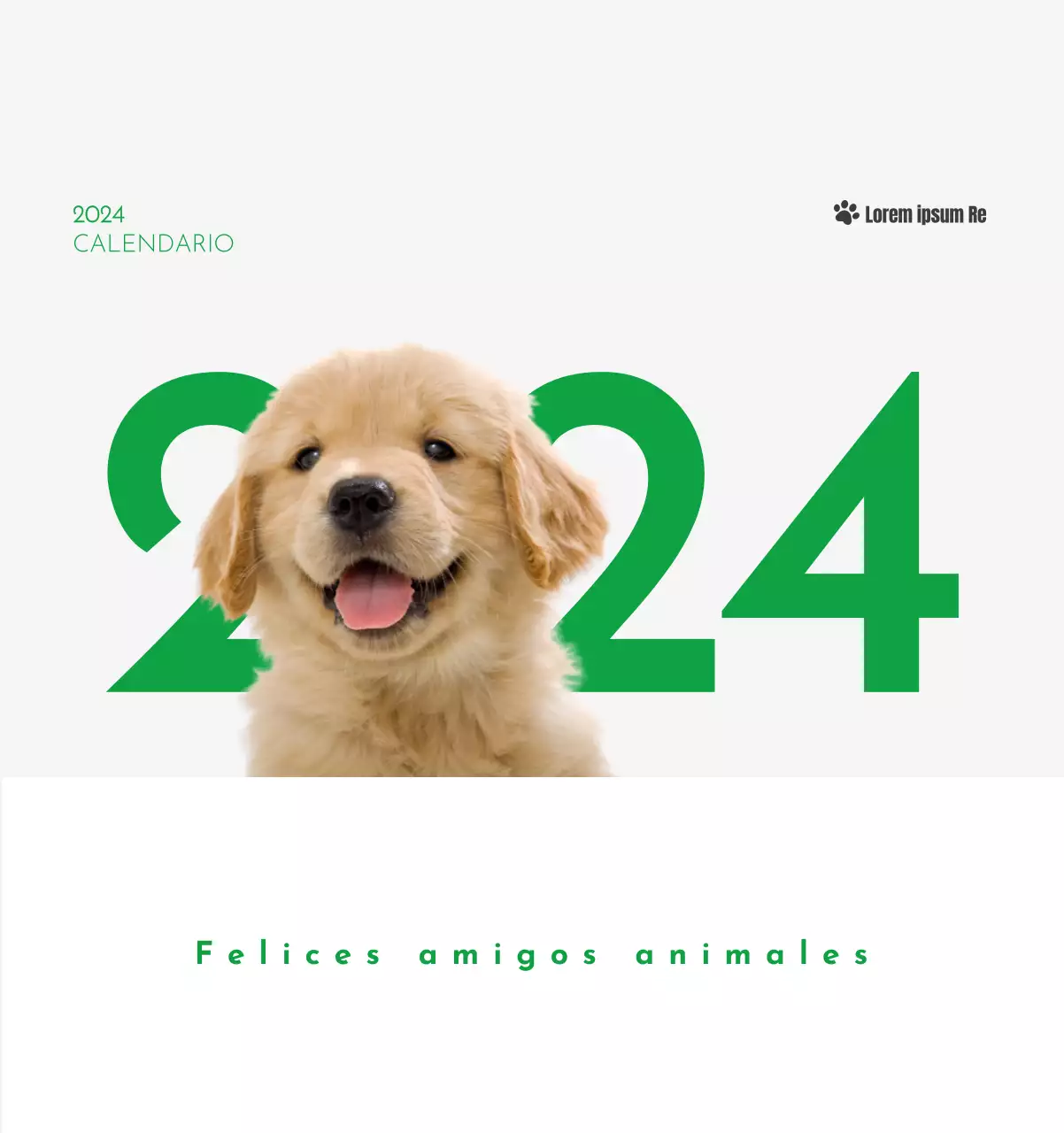 Un calendario con la imagen de un cachorro y un bonito mensaje en tonos verdes.