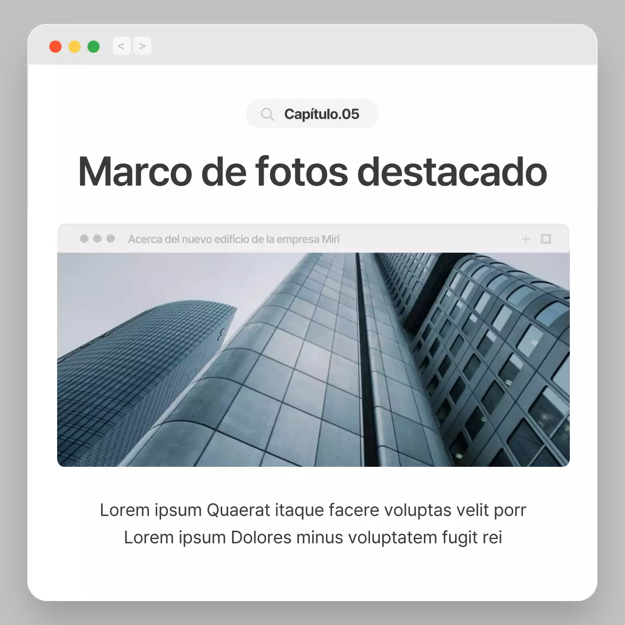 Perfil de empresa con un sencillo concepto de navegador en gris y blanco