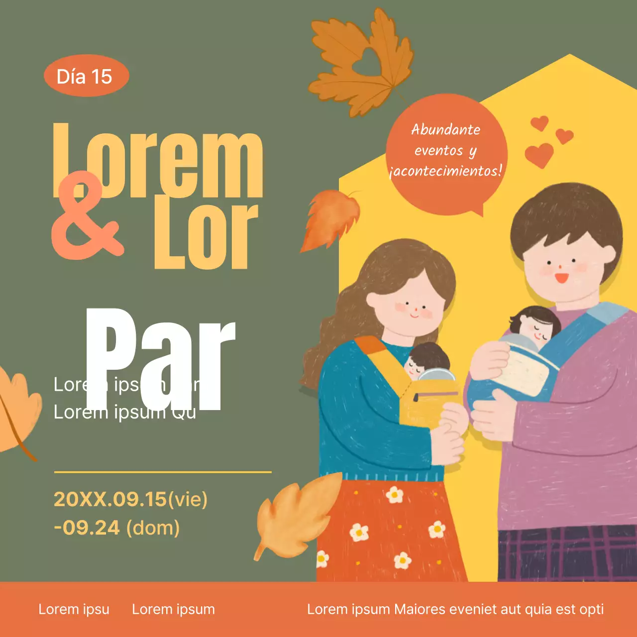 Promueve una sencilla feria para padres de bebés en caqui y amarillo