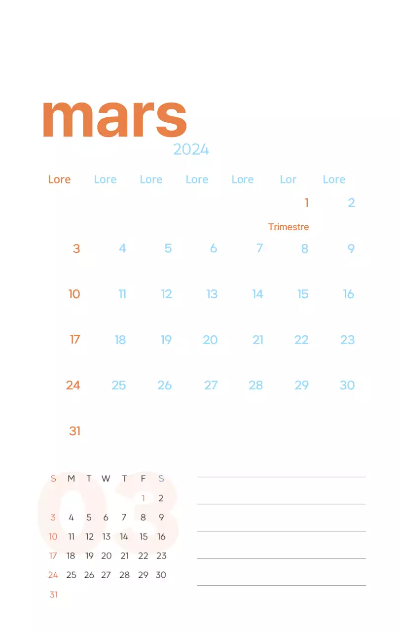 Calendrier de travail avec de belles illustrations