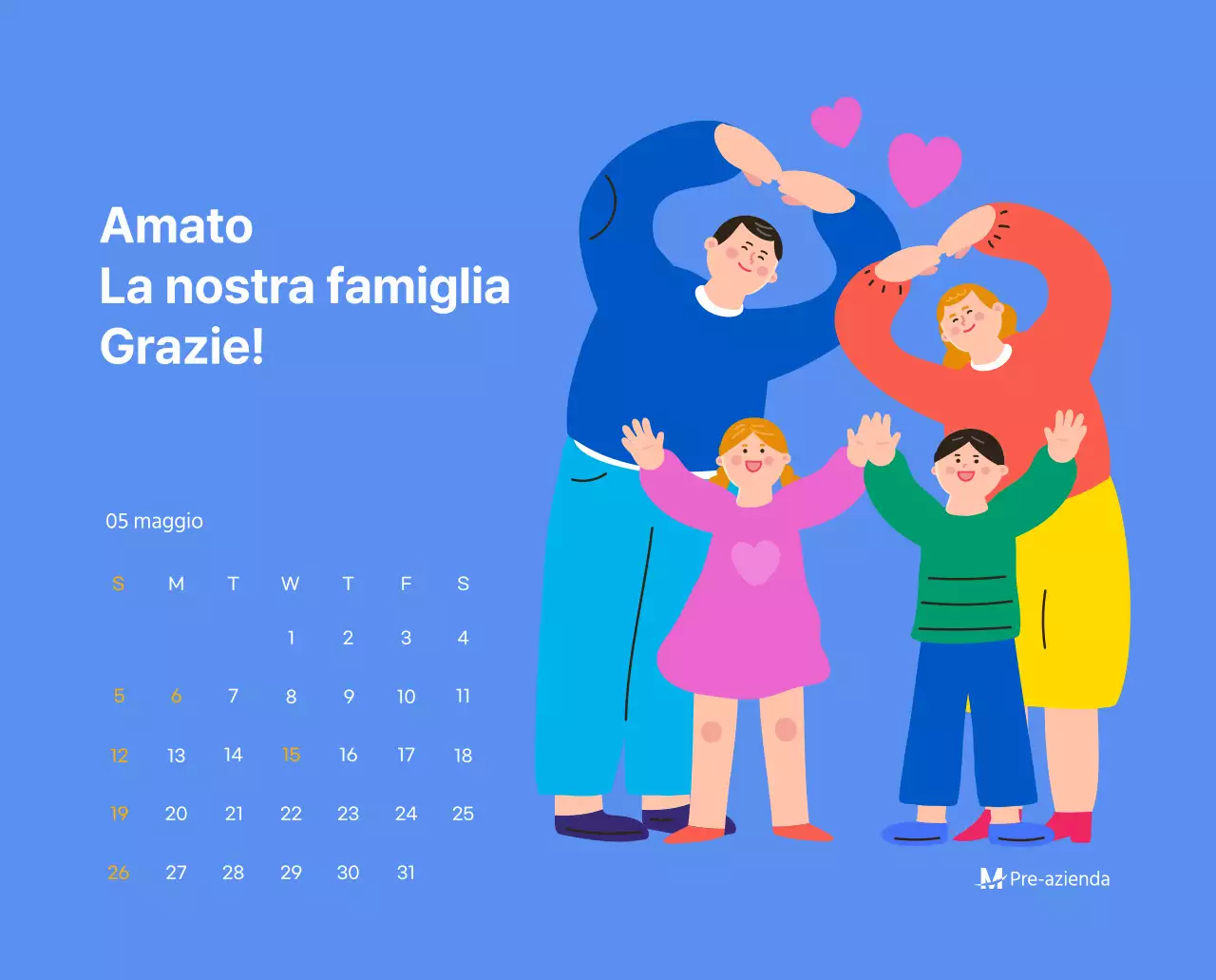Calendario motivazionale con illustrazioni energetiche e citazioni positive su sfondo azzurro