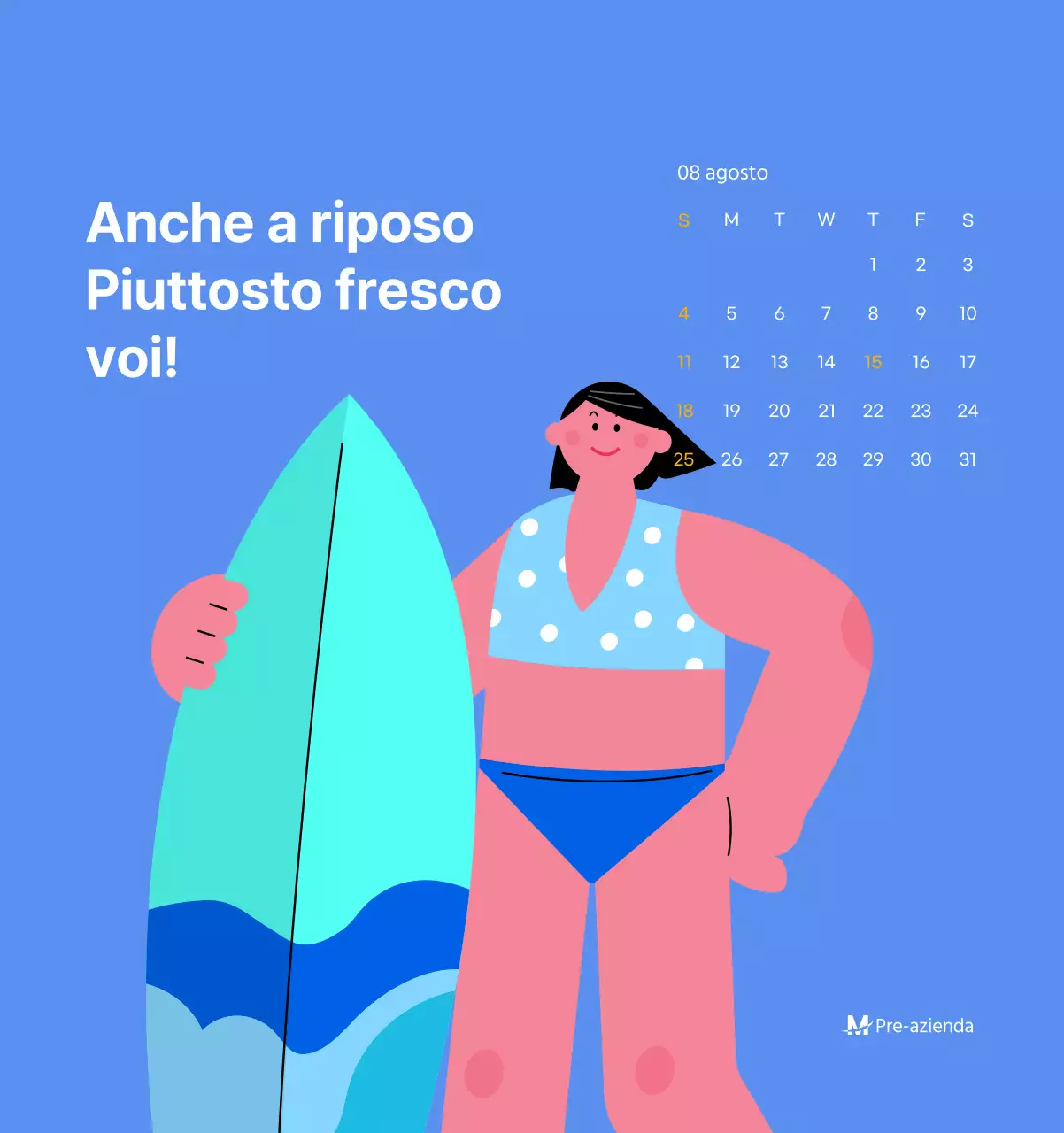 Calendario motivazionale con illustrazioni energetiche e citazioni positive su sfondo azzurro