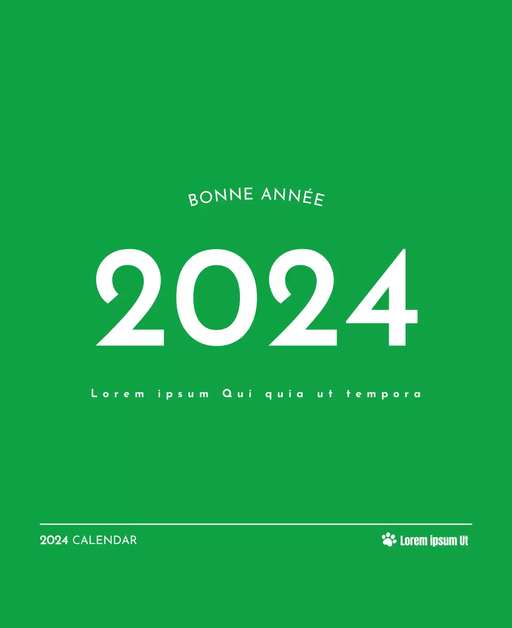 Un calendrier avec la photo d'un chiot et un message mignon aux accents verts.