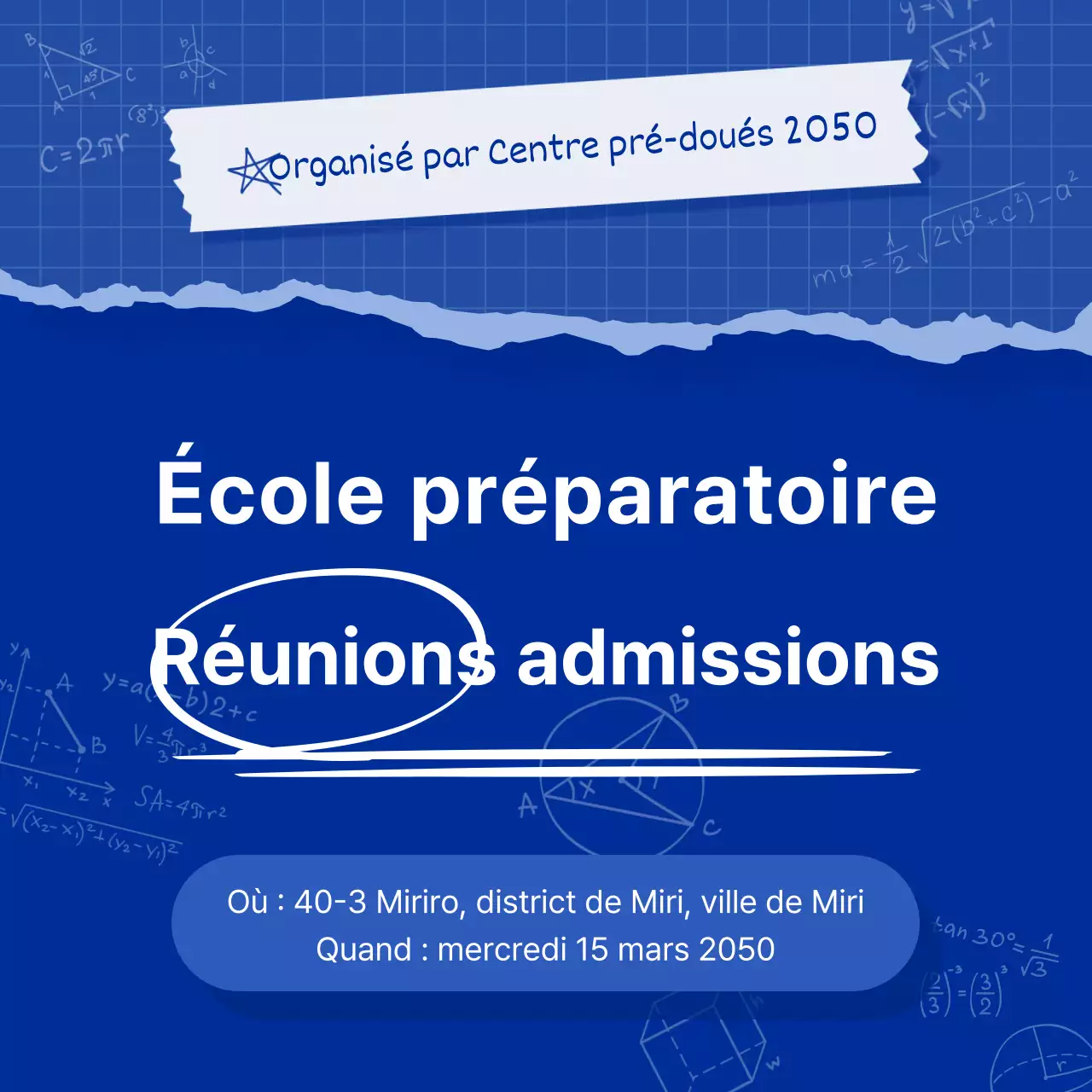 Promouvoir une foire aux admissions simple, bleue et bleu marine