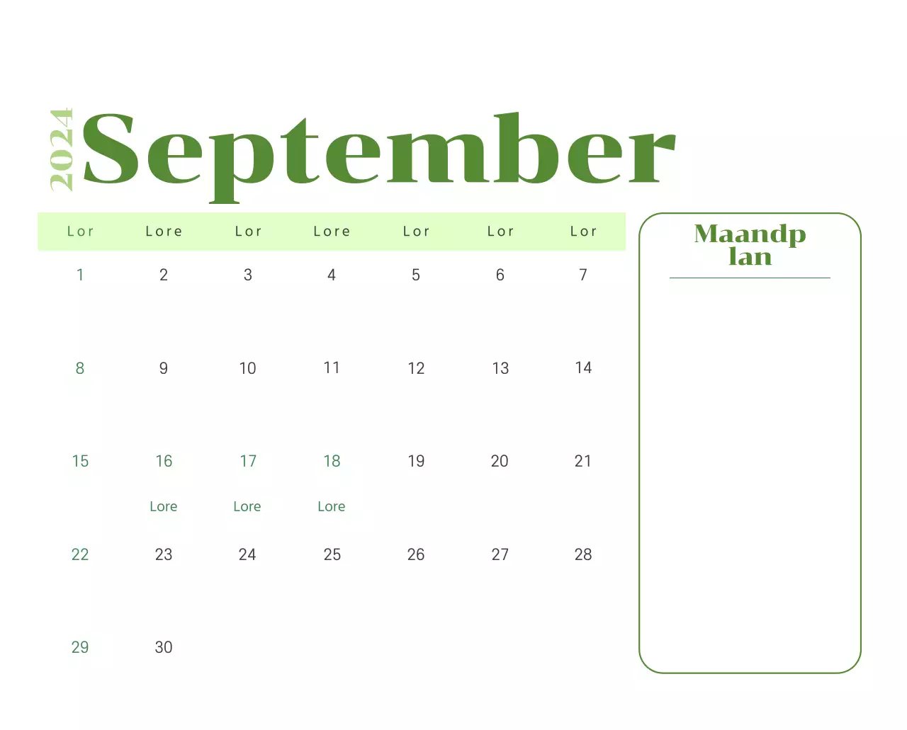 Kalender met jeugdillustraties op een gele en groene achtergrond