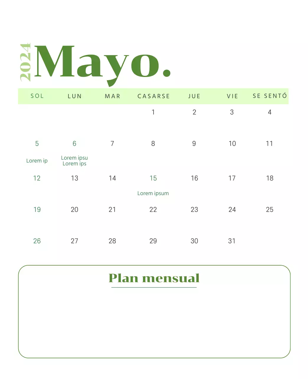 Calendario con ilustraciones juveniles sobre fondo amarillo y verde