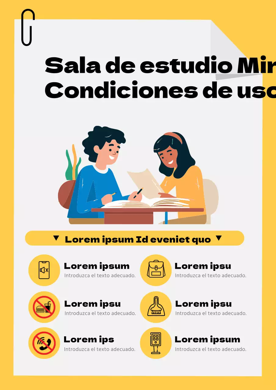 Reglamento de la sala de estudio sencillo y amarillo