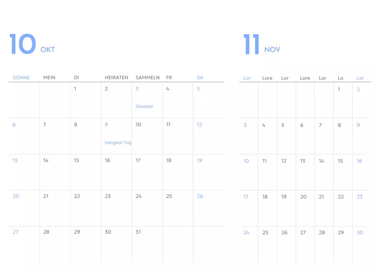 Zielverfolgungskalender mit einem Hauch von Blau