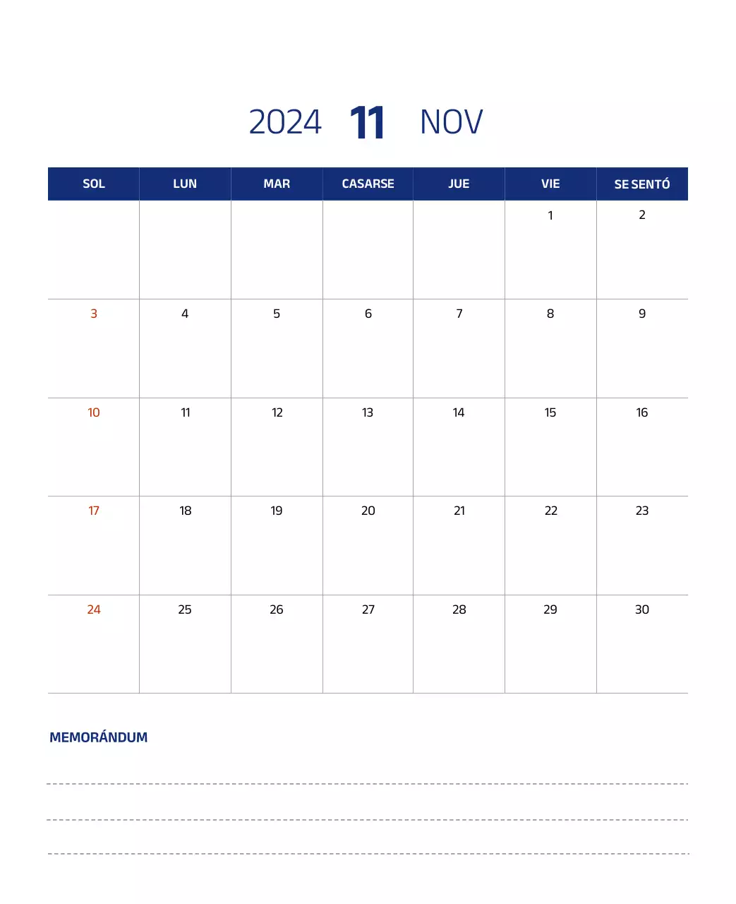 Calendario sencillo con ilustraciones limpias en azul