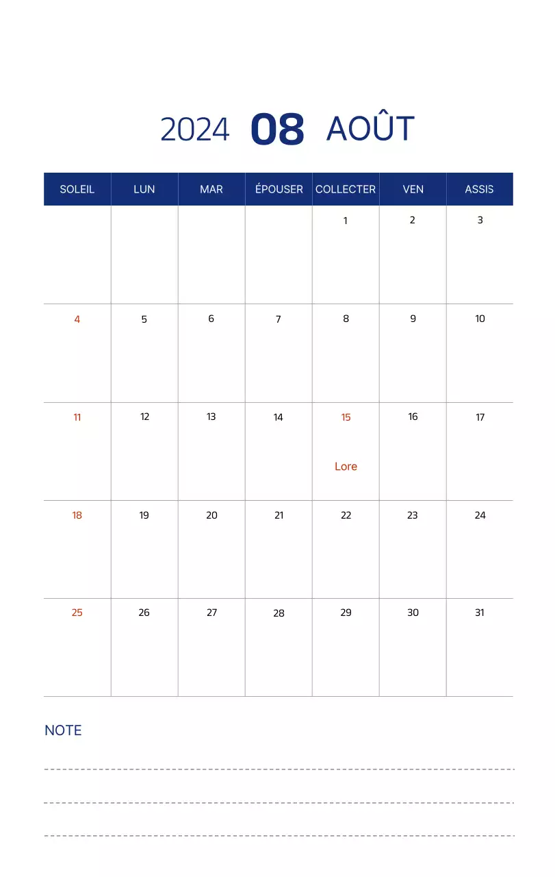 Calendrier simple avec des illustrations épurées en bleu