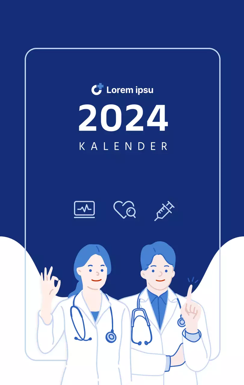 Eenvoudige kalender met strakke illustraties in blauw