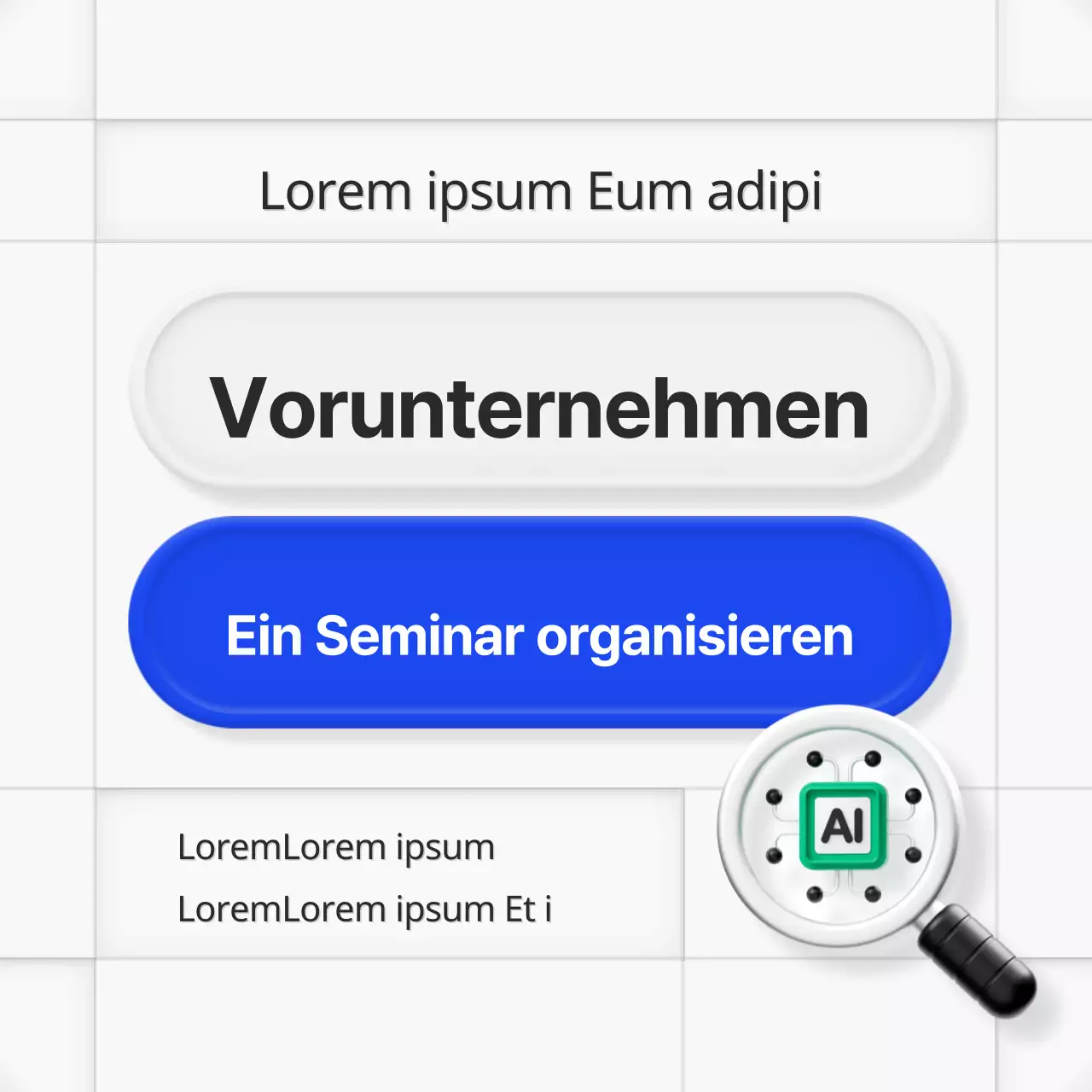 Seminarankündigung im minimalistischen 3D-Stil in Blau und Grau
