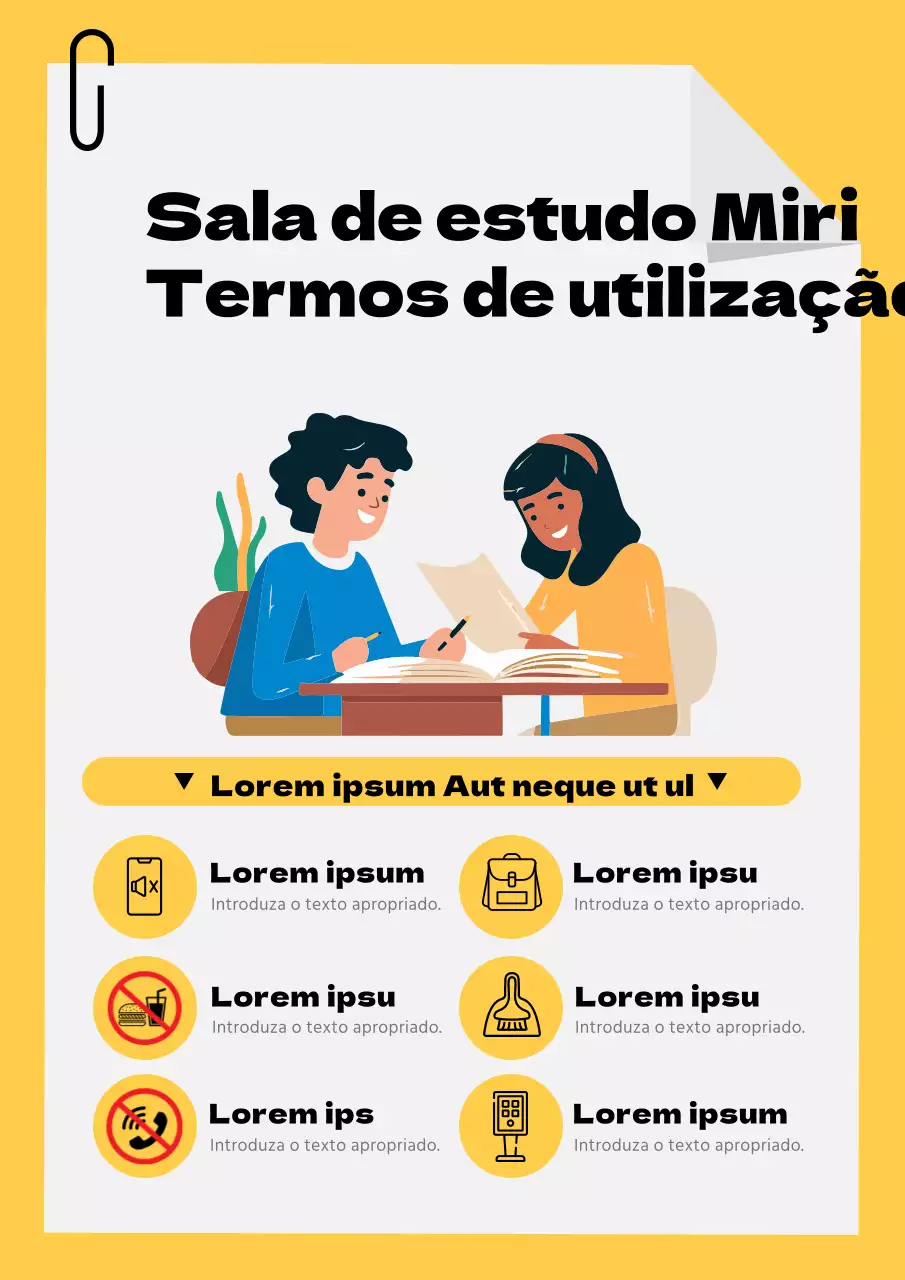 Regras e regulamentos simples e amarelos da sala de estudo