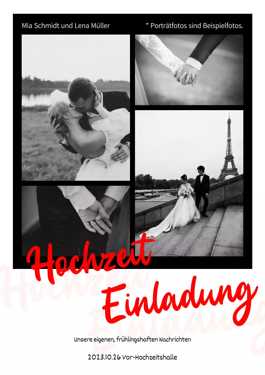 Einfache Hochzeitseinladung in Schwarz