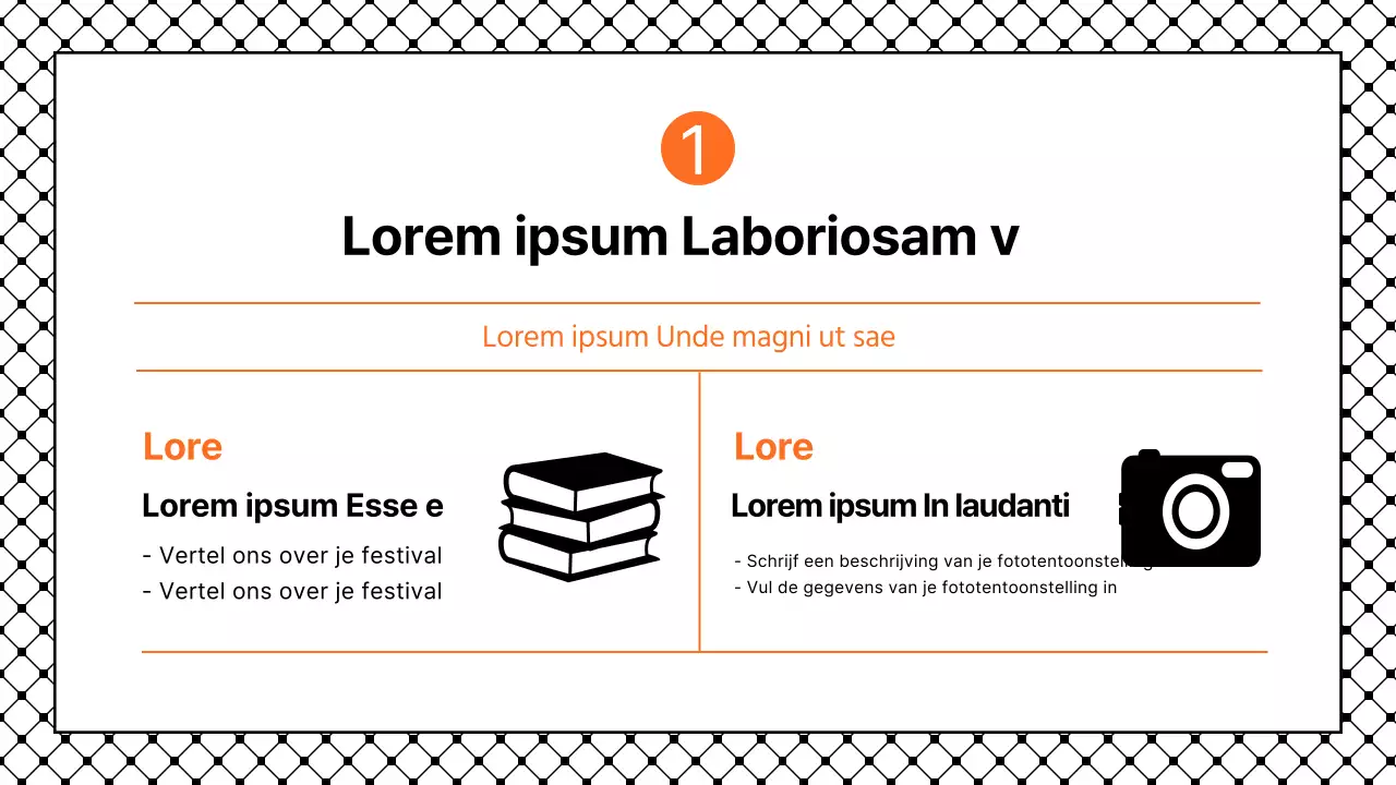 Eenvoudige presentatie met zwarte en oranje accenten