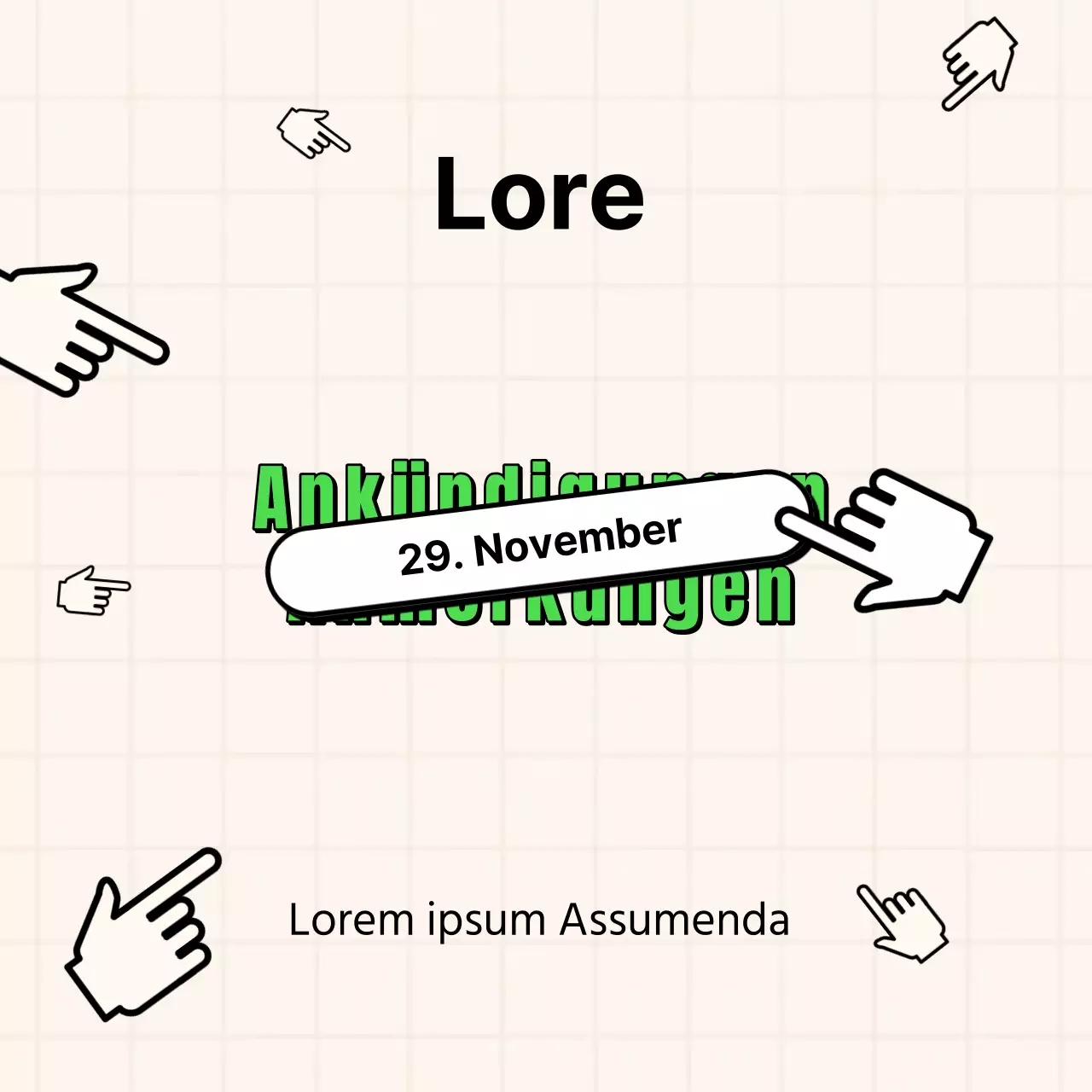 Kitschige Clubtreffen-Ankündigungen in Grün und Beige